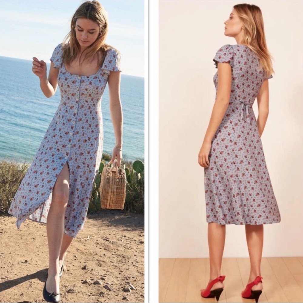 reformation Harbor Blue Floral
Button Midi Dress NOT FOR SALE